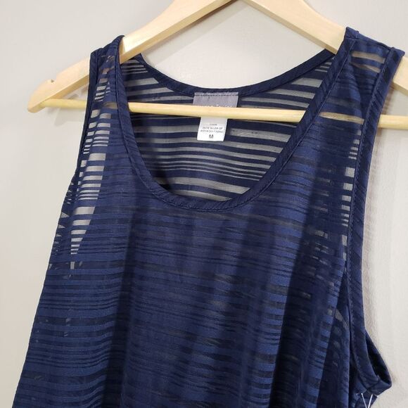 Jordan Taylor Medium Navy Blue Sheer Striped Sleeveless Swim Coverup NWT - Picture 2 of 6